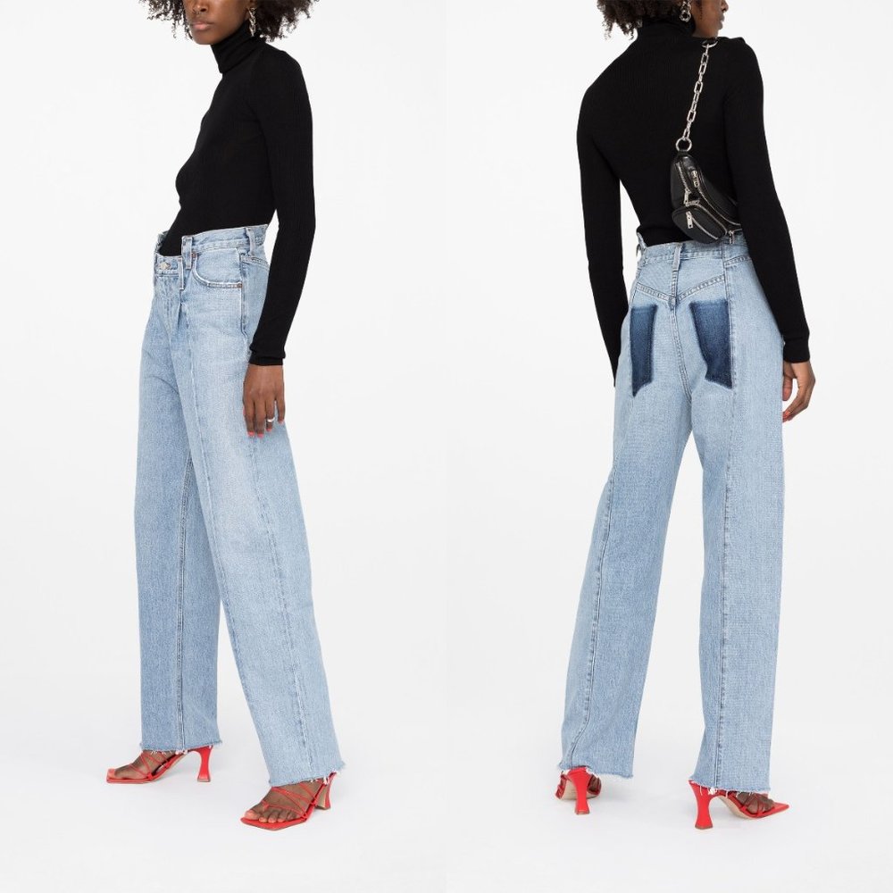 AGOLDE Women's Size 24 Pieced Angled Straight Leg Denim Jeans High Rise Matrix - Picture 13 of 14